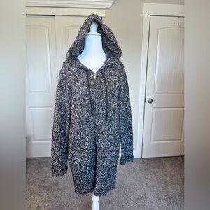 Joan Vass Hooded Pockets Zip Up Sweater Jacket Sz S/M 13% Wool